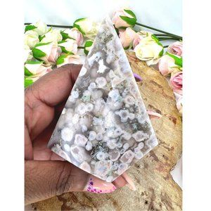 Flower Agate Freeform - Flower Agate Geometric Freeform - 98MM Pink Flower Agate